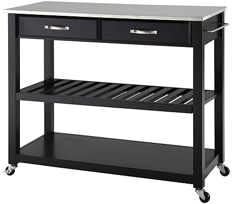 Crosley Portable Kitchen Cart with Stainless Steel Top - Black