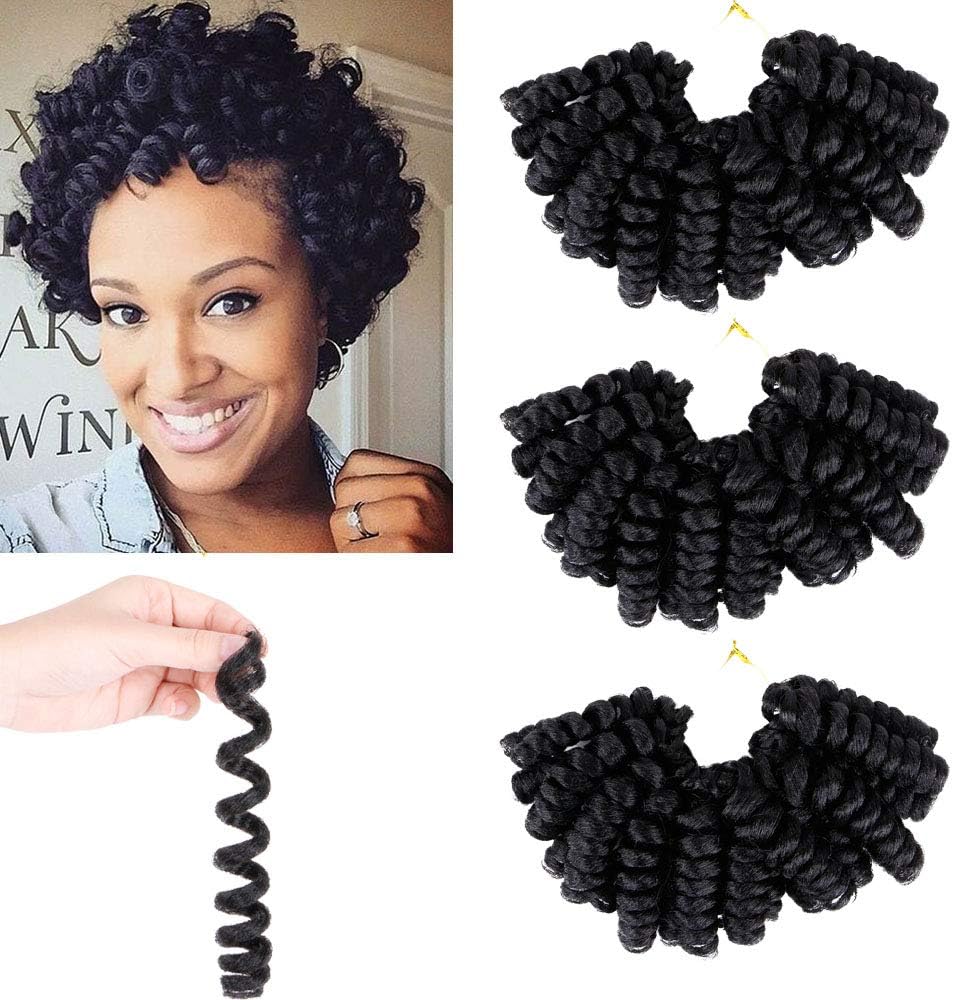 Creamily 3 Packs Afro Short Crochet Braids Kenzie Curl (16mm) Wand Synthetic Hair Extensions for Black Women 20 Inches Natural Black