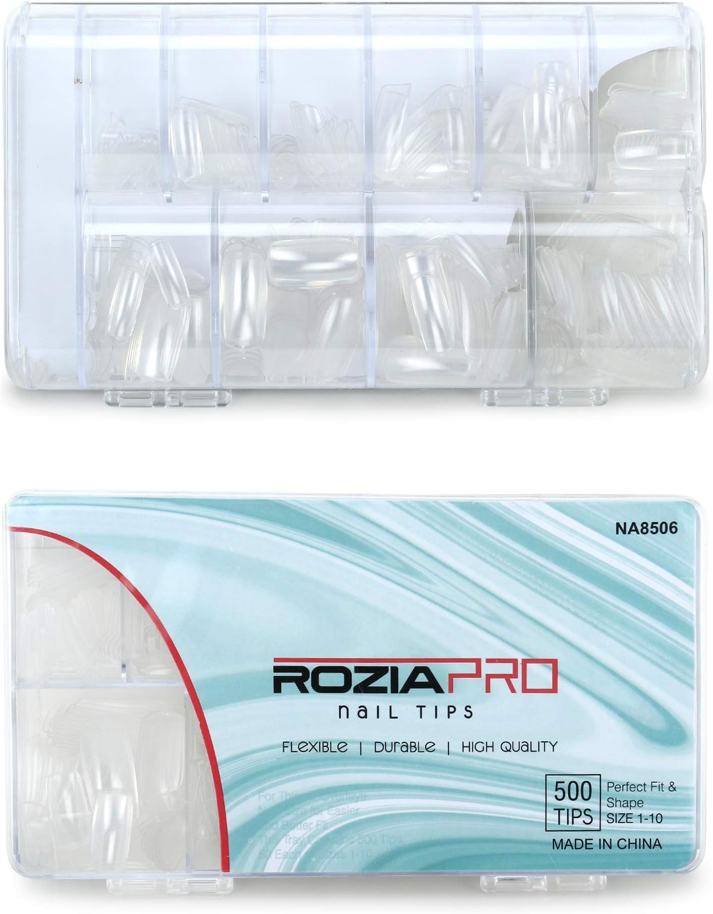 Rozia Nail Tips 500Pc Professional/Personal Reusable Long Acrylic False Fake Nails transparent Color DIY Decoration Artificial Nail art Tip Accessory