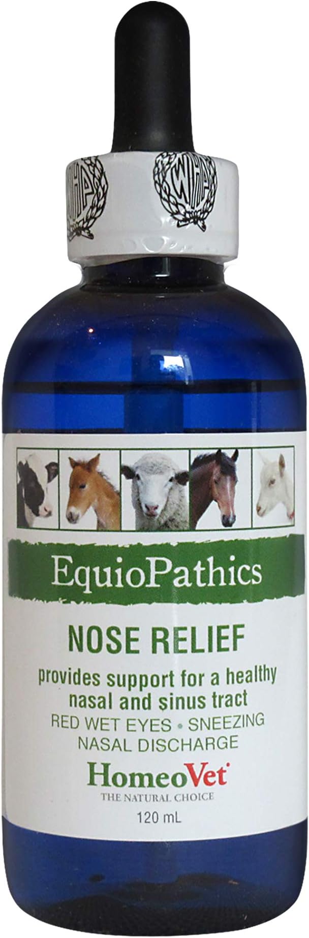 HomeoVet EquioPathics NOSE RELIEF - 100% Natural Medicine for large animals. Support for a healthy nasal & sinus tract. Runny nose, watery eyes, sneezing & congestion. 120ml/up to 90 doses per bottle