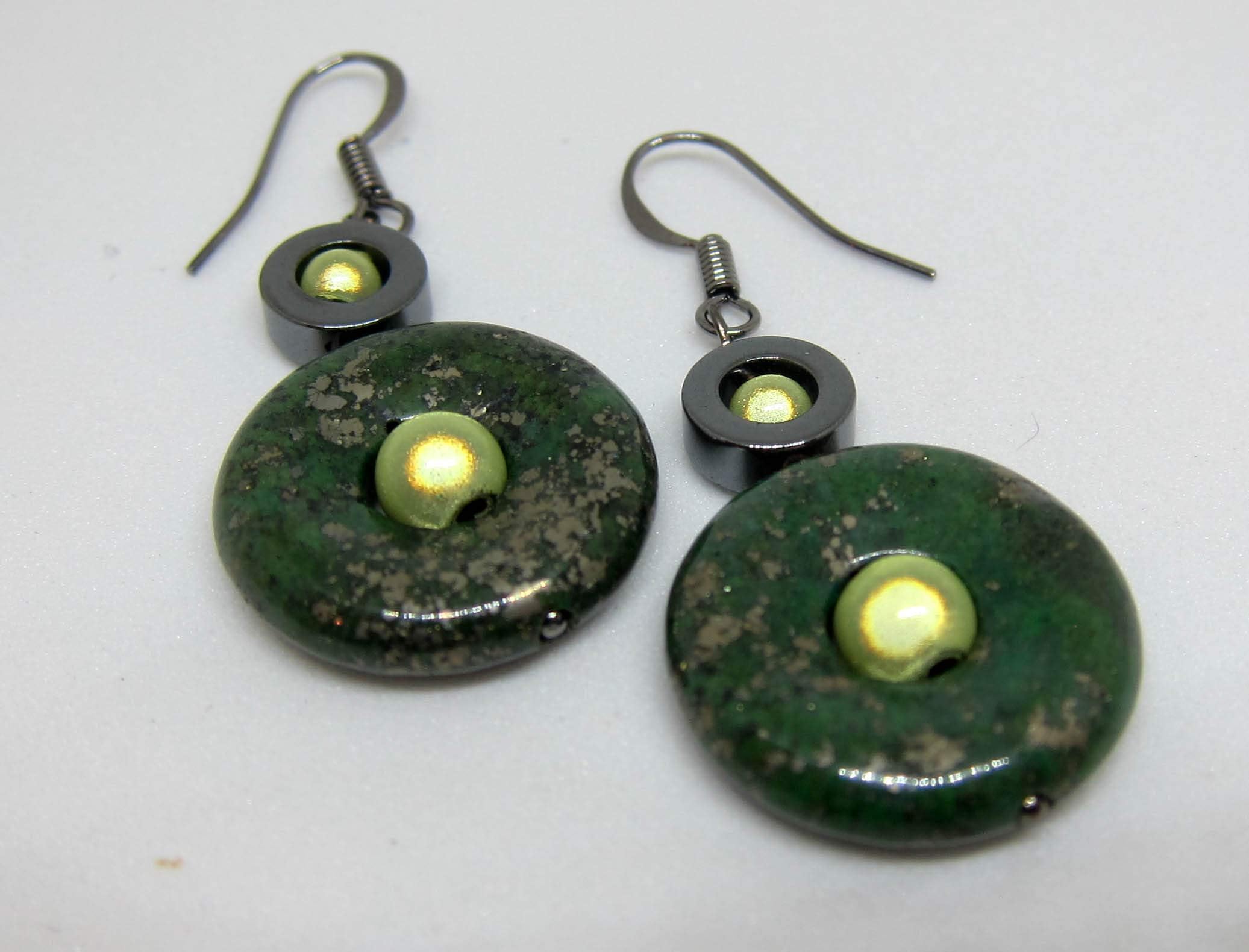 Green Agate Donut & Green Miracle Bead Earrings