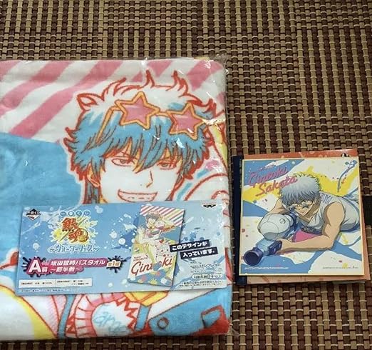 Amazon 銀魂 1番くじ ウォーターフェス A賞 バスタオル F賞 ミニ色紙 銀時 一番くじ タオル 銀さん イラスト 坂田銀時 アニメ 萌えグッズ 通販