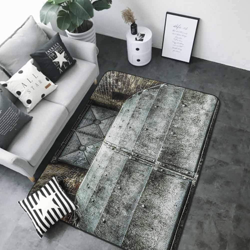 Anti-Slip Toilet Doormat Home Decor Industrial Decor Collection,Factory British Victorian Times Old Fashioned Historic Heritage Recession Image,Metallic Silver 36"x 60" Indoor Outdoor Rugs