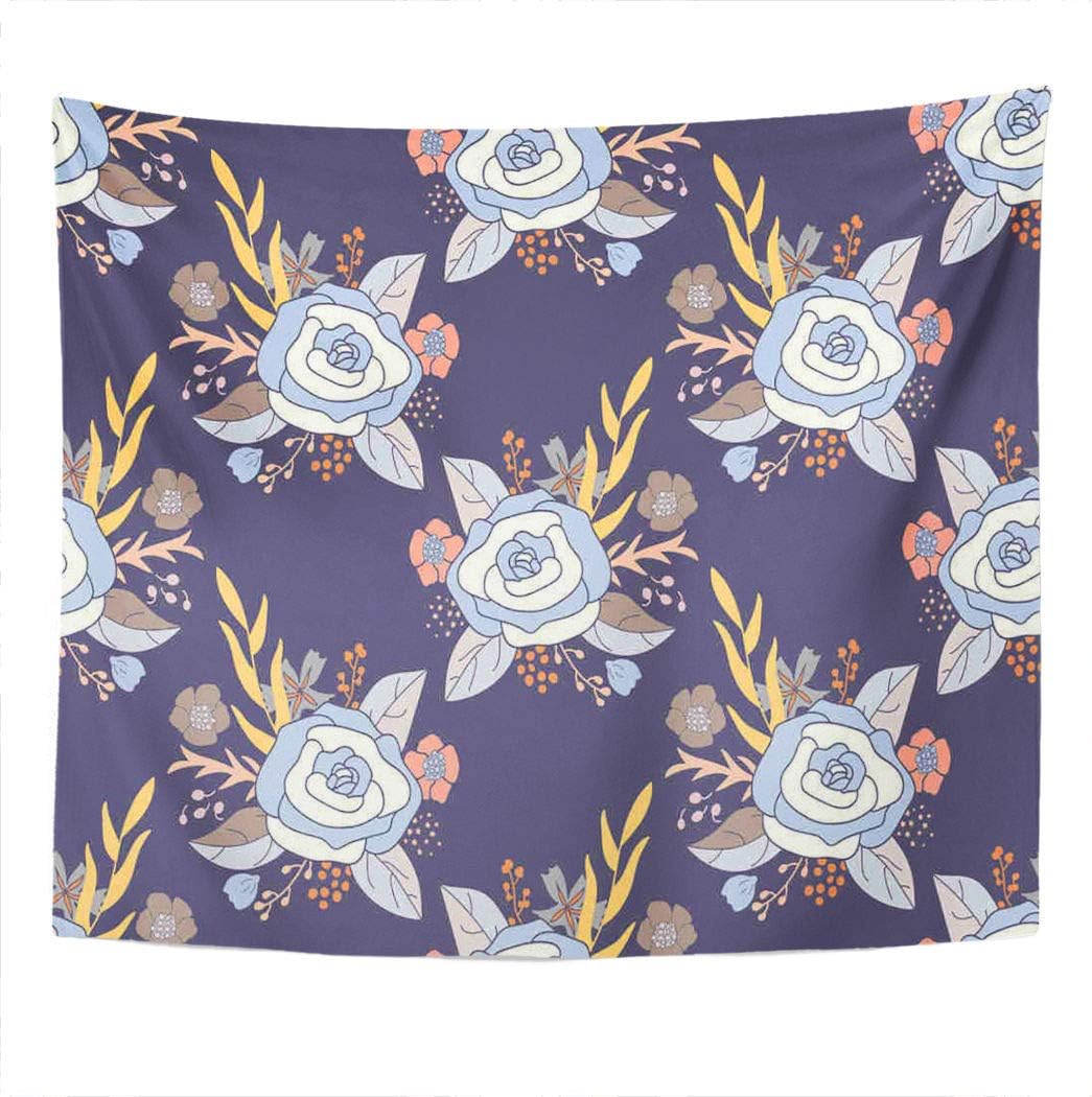 Suklly Tapestry Wall Hanging Dusty Rose Flower Bouquets Arrangements Shades Blue White Bluish Purple Home Decor Polyester Living Bedroom Dorm 60 X 80 Inches Picnic Mat Beach Towel Bed Cover
