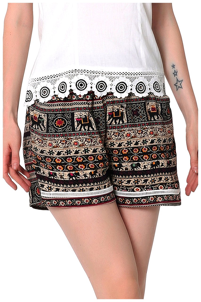 CHIC DIARY Women Sexy Hot Pants Summer Casual High Waist Beach Shorts (L, Black)