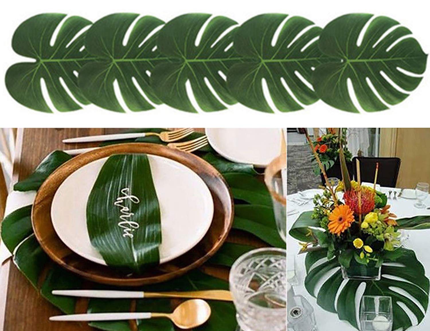 JZK Falda de Mesa Luau Hawaiana con Hojas de Palma y Flores 
