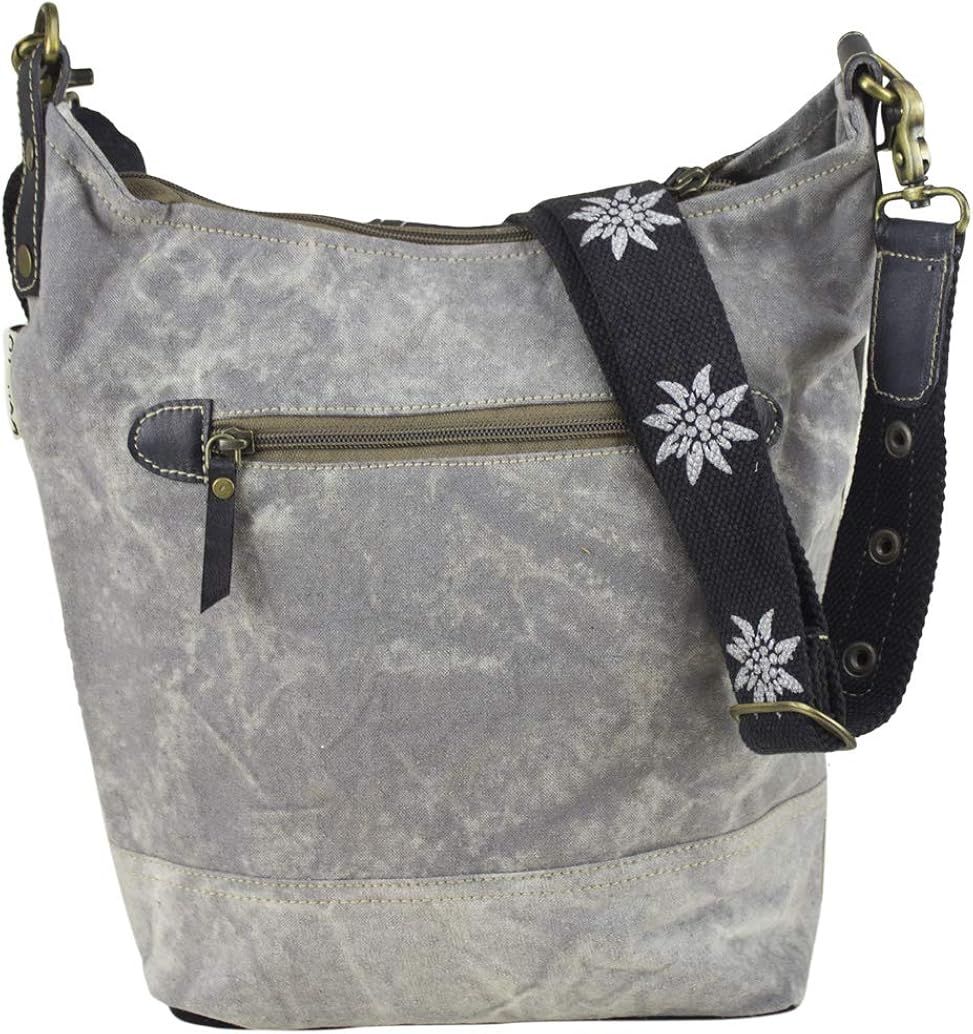 Domelo Traditional Women's Hobo Traditional Dirndl Bag Shoulder Bag Vintage Bag Shoulder Bag Handbag Canvas Bag Oktoberfest Wiesn Traditional Grey Black - Image 3