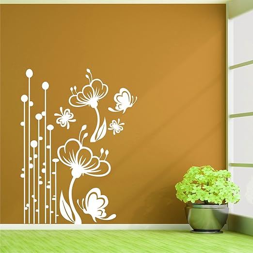 Buy Lovely Floral White Wall Decal, Wall Sticker and Wallpaper Size(78