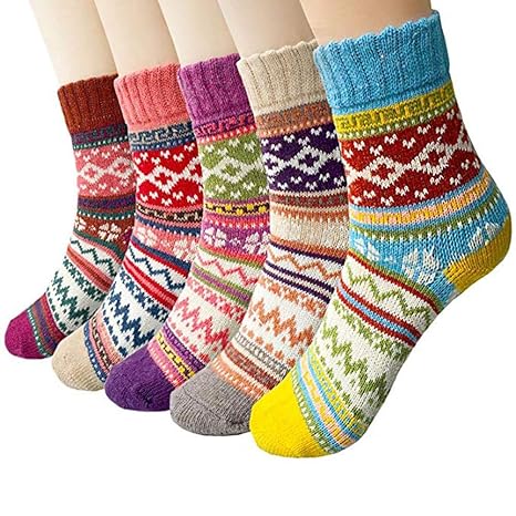 Wovemster 5 Paar Schafwollsocken - Socken Aus 100 Schafwolle - Naturwarm Atmungsaktiv Weich Bunte Farbe Premium Qualität Klimaregulierende Wirkung Damen Winter Socken