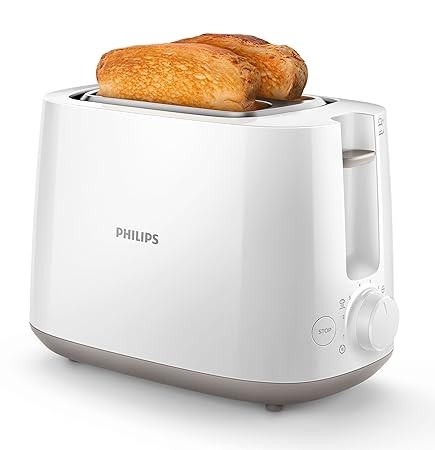 Philips HD2581/00 Toaster, integrierter Brötchenaufsatz, 8 Bräunungsstufen, weiß