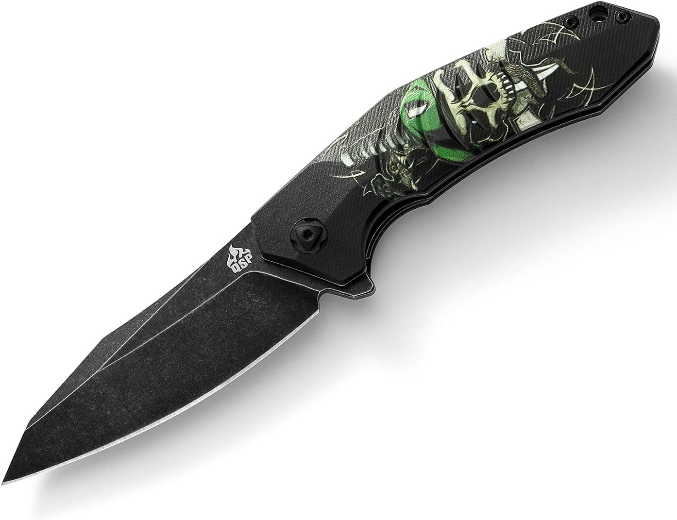 QSP Pocket Knife Ghost QS104,Cool 3D Printed Skull G10 Handle and Sharp 440C Tactical Knife for EDC, Men's Gift