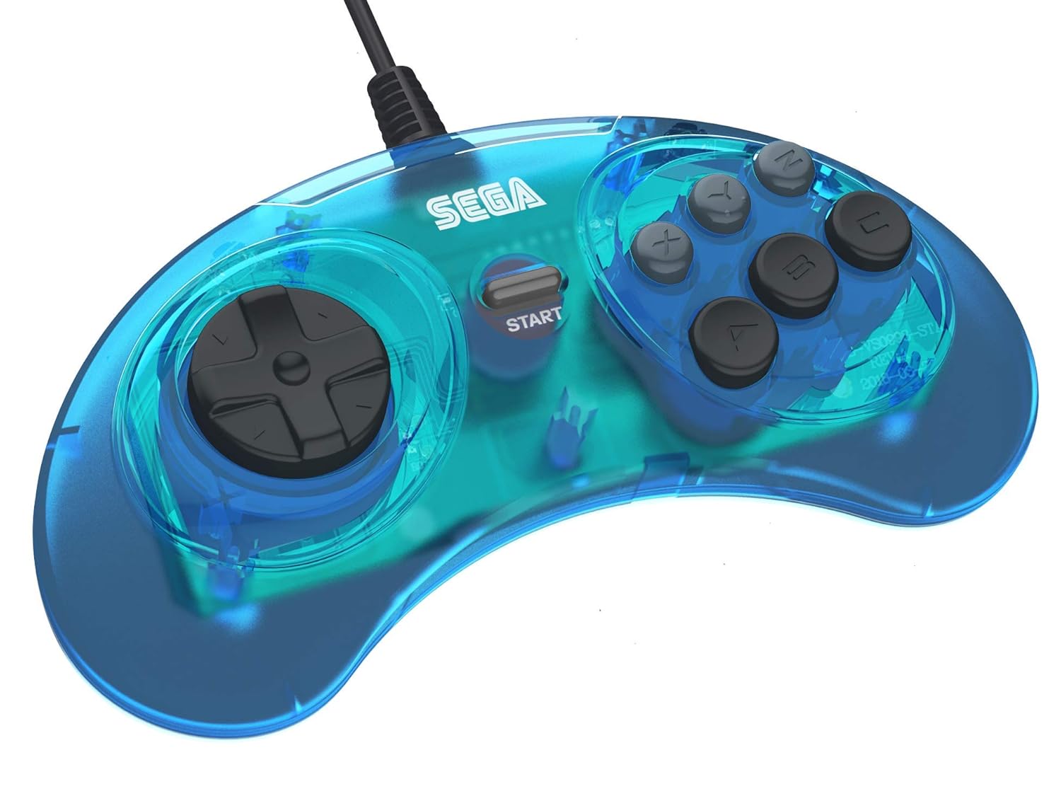 Retro-Bit Official Sega Genesis Controller 6-Button Arcade Pad for Sega Genesis - Original Port - Clear Blue: Video Games