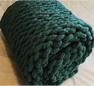 Amazon.com: Huge Knit Blanket Dark Green Throw Chenille ...