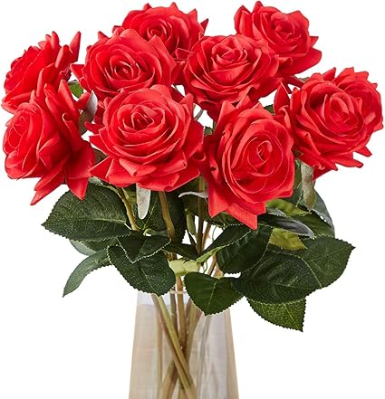 Amazon 造花 バラ ローズ 薔薇 アレンジ 10本セット 花 観葉植物 フラワ 結婚式 パーティー 様々な イベント 手作り レッド 造花 オンライン通販