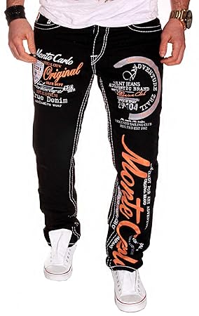 Kc-1981 Jeans Herren Clubwear Freizeit Hose Monte Bedruckt Carlo 100% Baumwolle 204'