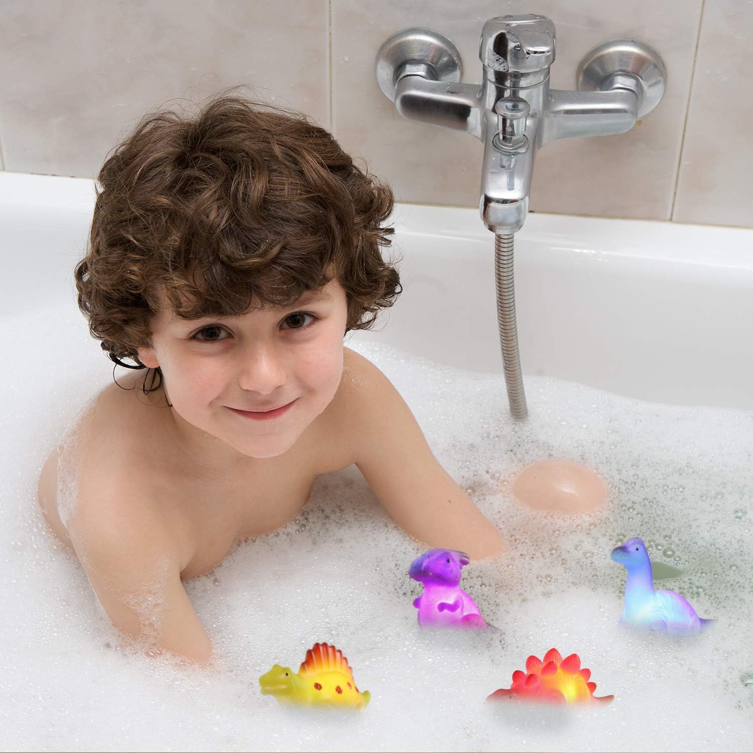 MAPIXO 6 Packs Light-Up Floating Dinosaur Bath Toys Set, for Baby Toddler Nephew in Birthday Christmas Easter , Great Water Bathtub Shower Pool Bath Toy for Children Preschool: Toys & Games