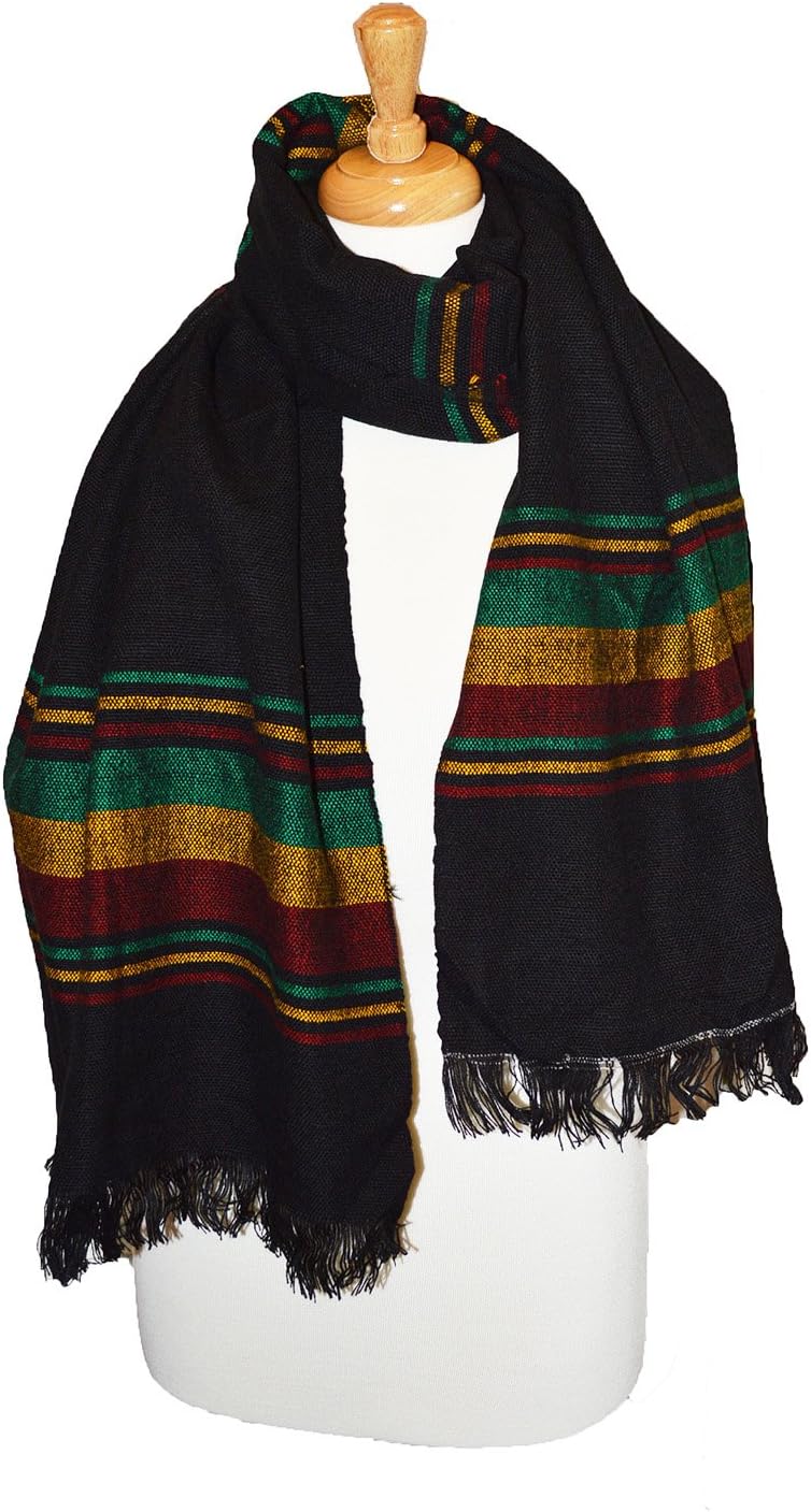 Hand woven cotton Rasta stripe shawl Black