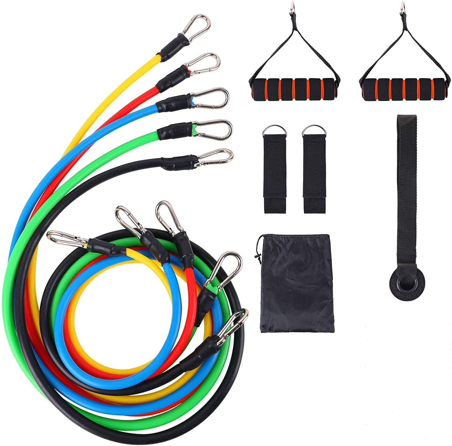 DaHeng Portable Exercise Resistance Band Set Stackable Up To 150 Lbs (5 Stackable Exercise Bands with Door Anchor, Ankle Straps, Carrying Case) Exercise Stretch Fitness Home Set