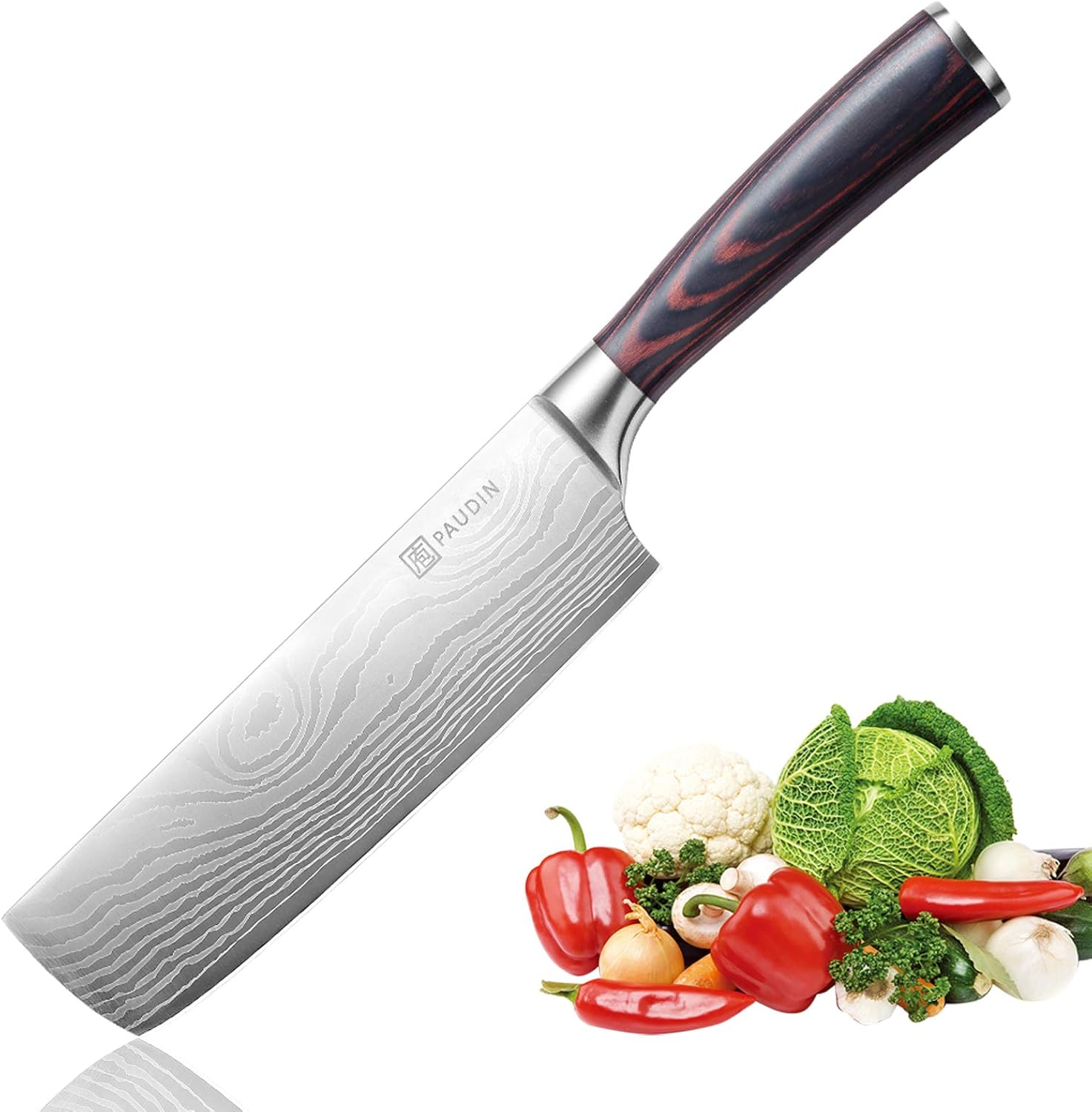 PAUDIN 17cm Chinesisches Messer Hackmesser Kochmesser aus hochwertigem Edelstahl, Küchenmesser mit Scharfer Klinge