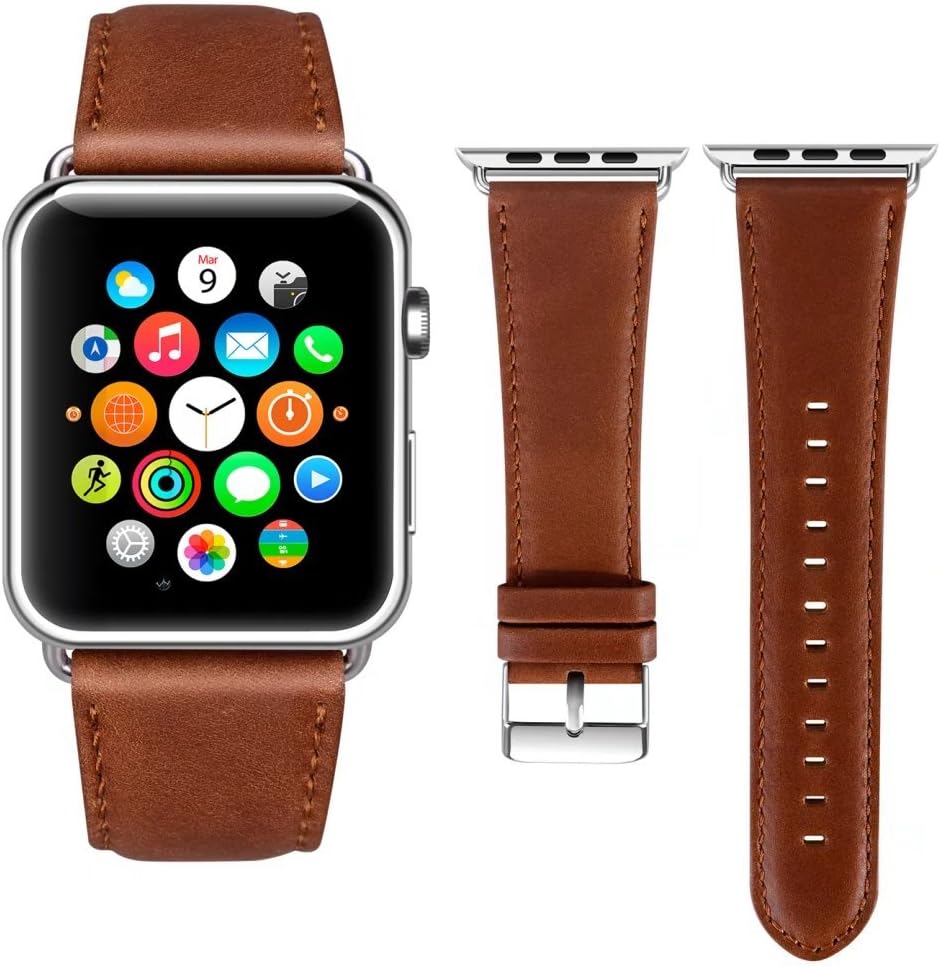 Viodo Watch Band Leather 42/44mm,Watch Strap Premium Vintage Crazy Horse Genuine Leather Replacement Band for Watch Series4/3/2/1,Sport and Edition (Red Brown)