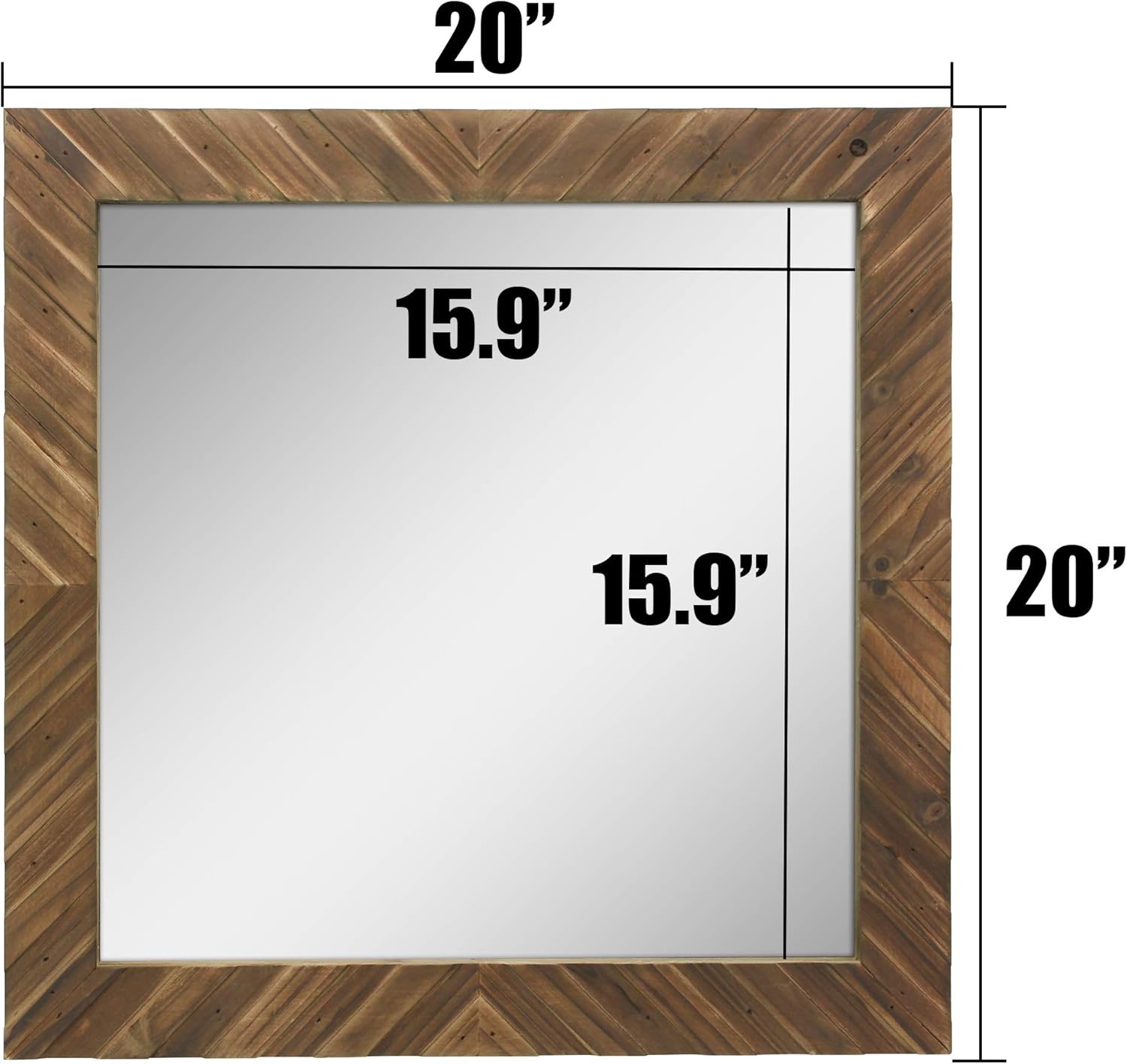 Stonebriar Square Textured Wooden Chevron Hanging Wall Mirror with Attached Mounting Brackets, Rustic Decor Accents for the Bathroom, Living Room, Bedroom, Office, and Hallway: Home & Kitchen