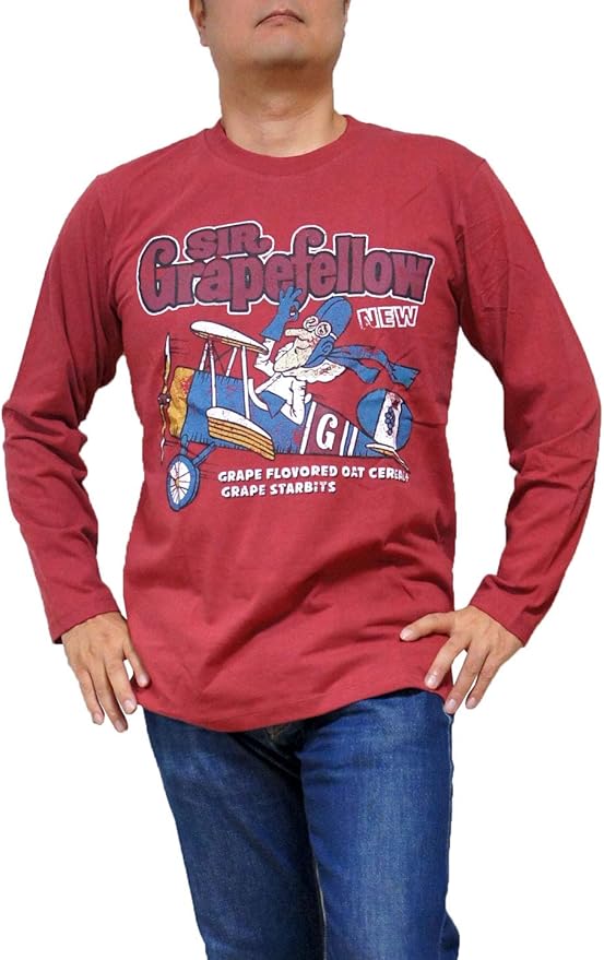 Amazon アメリカン レトロtシャツ グレープフェロー男爵 長袖 プロペラ 飛行機 アメカジ メンズ レディース プロペラ飛行機 昭和レトロ Tシャツ カットソー 通販