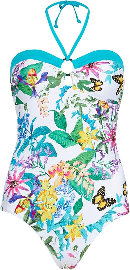 Ladies Ex M&S Tropical Print Secret Support Tummy Control Halterneck/Strapless One Piece 