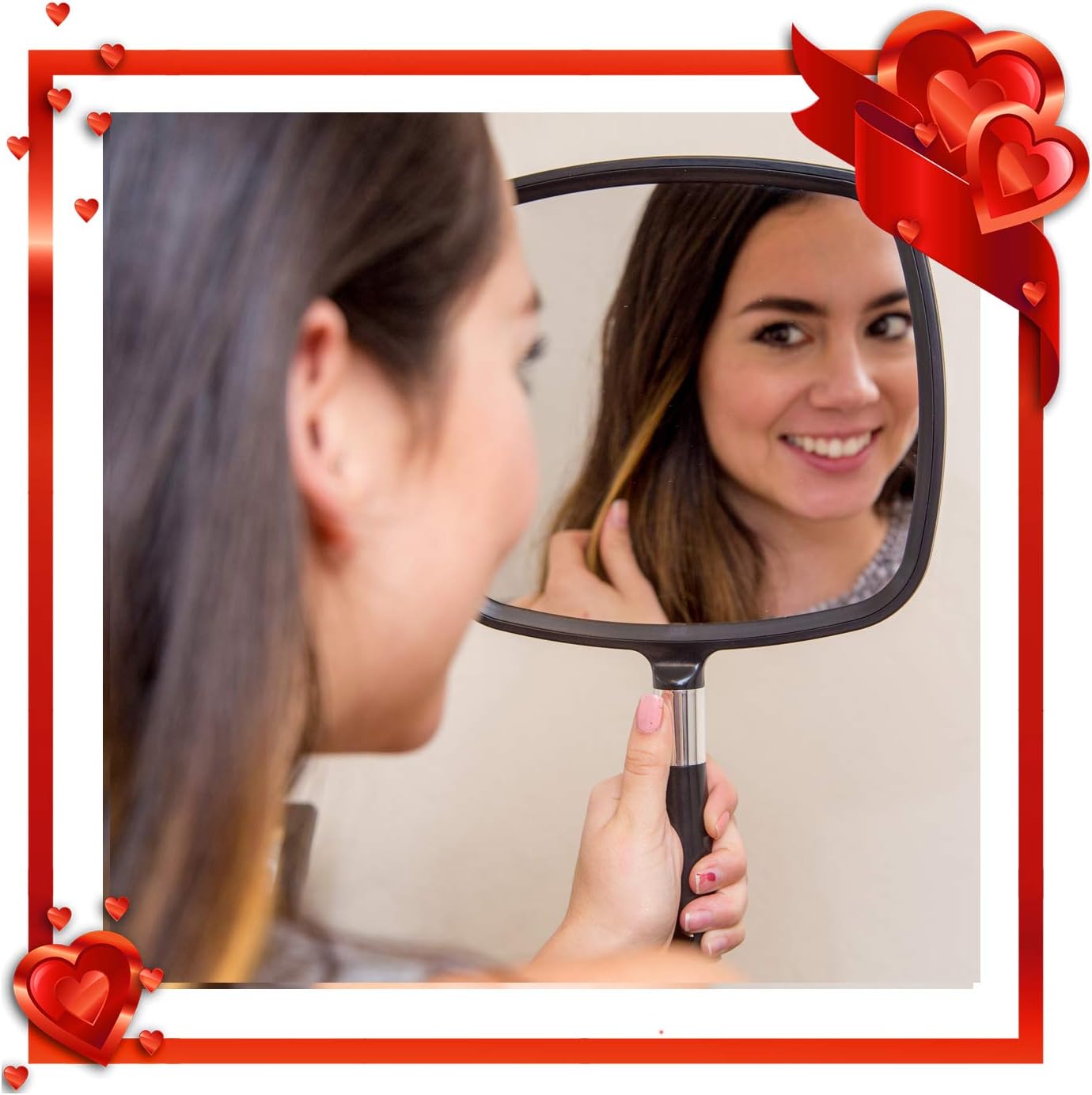 Mirrorvana Large & Comfy Hand Held Mirror with Handle - Barber Model in Black (1-Pack): Furniture & Decor