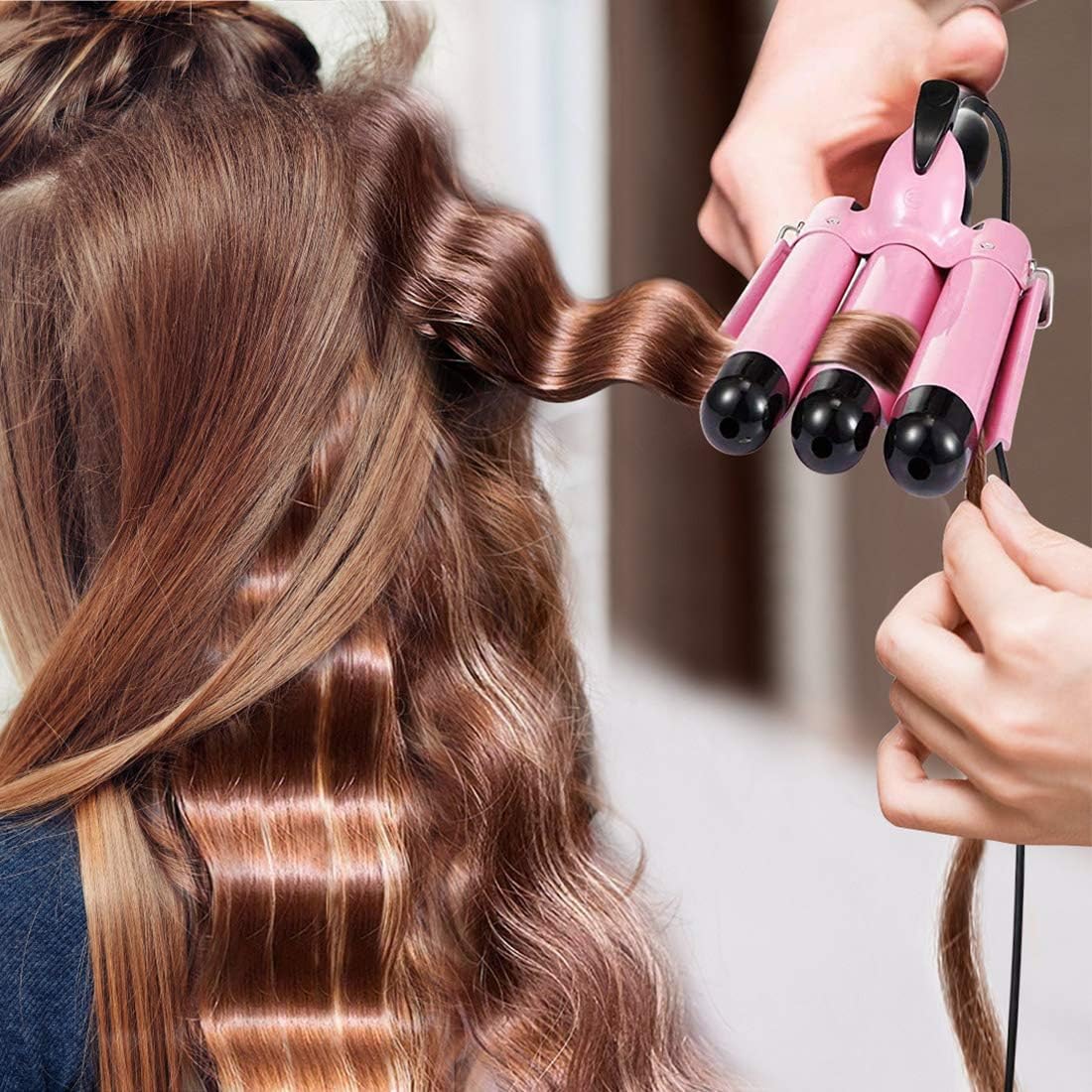 3 Barrel Curling Iron Crimper Hair Iron, 1 inch (25mm) Beach Waves Curling Iron with Temperature Adjustable Wave Wand, Crimper Hair Waver Iron Curler Hair Curler (25mm with LCD): Health & Personal Care
