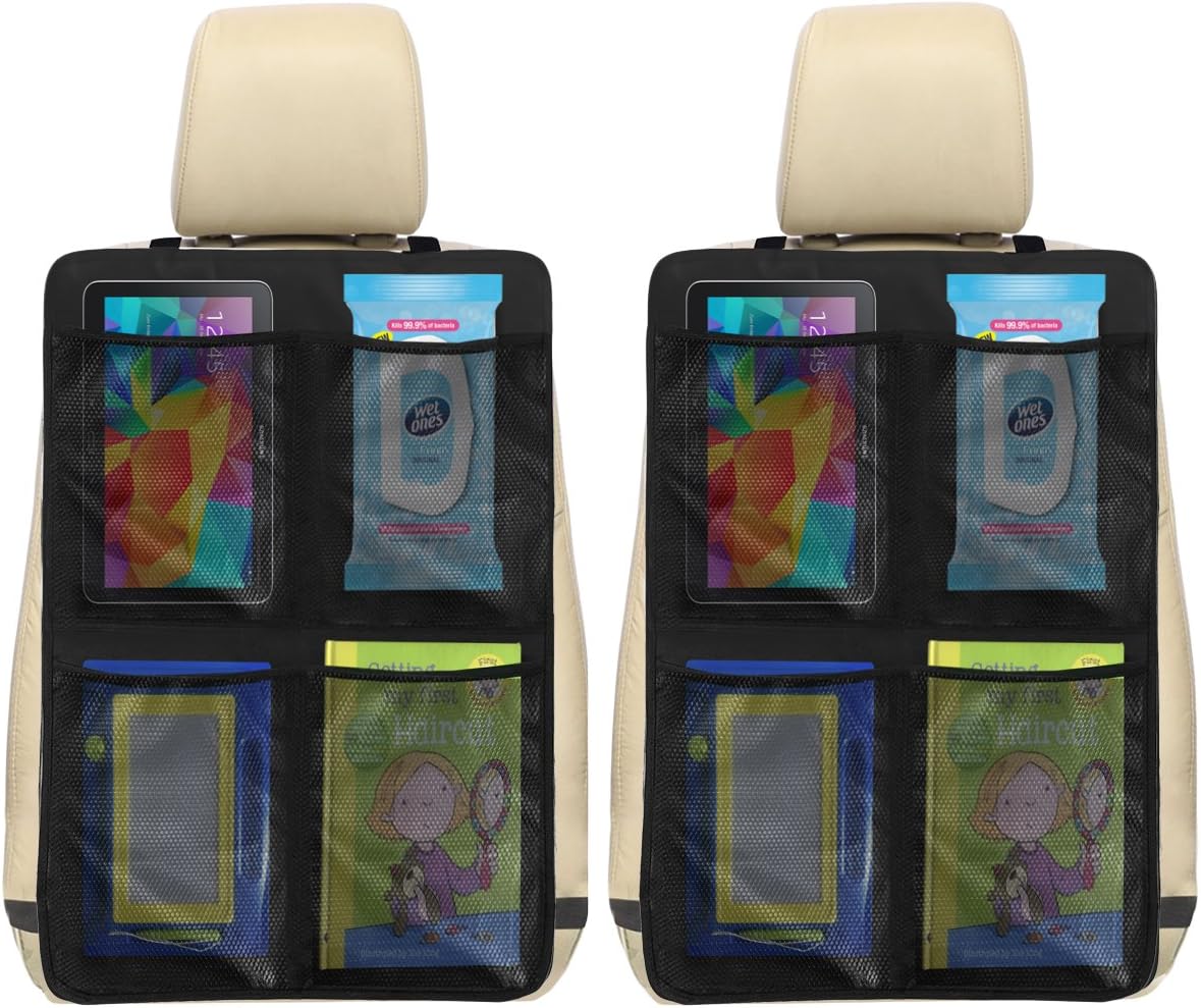 Oetoe Kick Mat Auto Seat Back Protectors + 4 Large Organizer Pockets - Seat Covers For The Back Of Your Seat 2 Pack, X-Large Car Back Seat Protectors, Backseat Organizer, Kick Guard Seat Saver