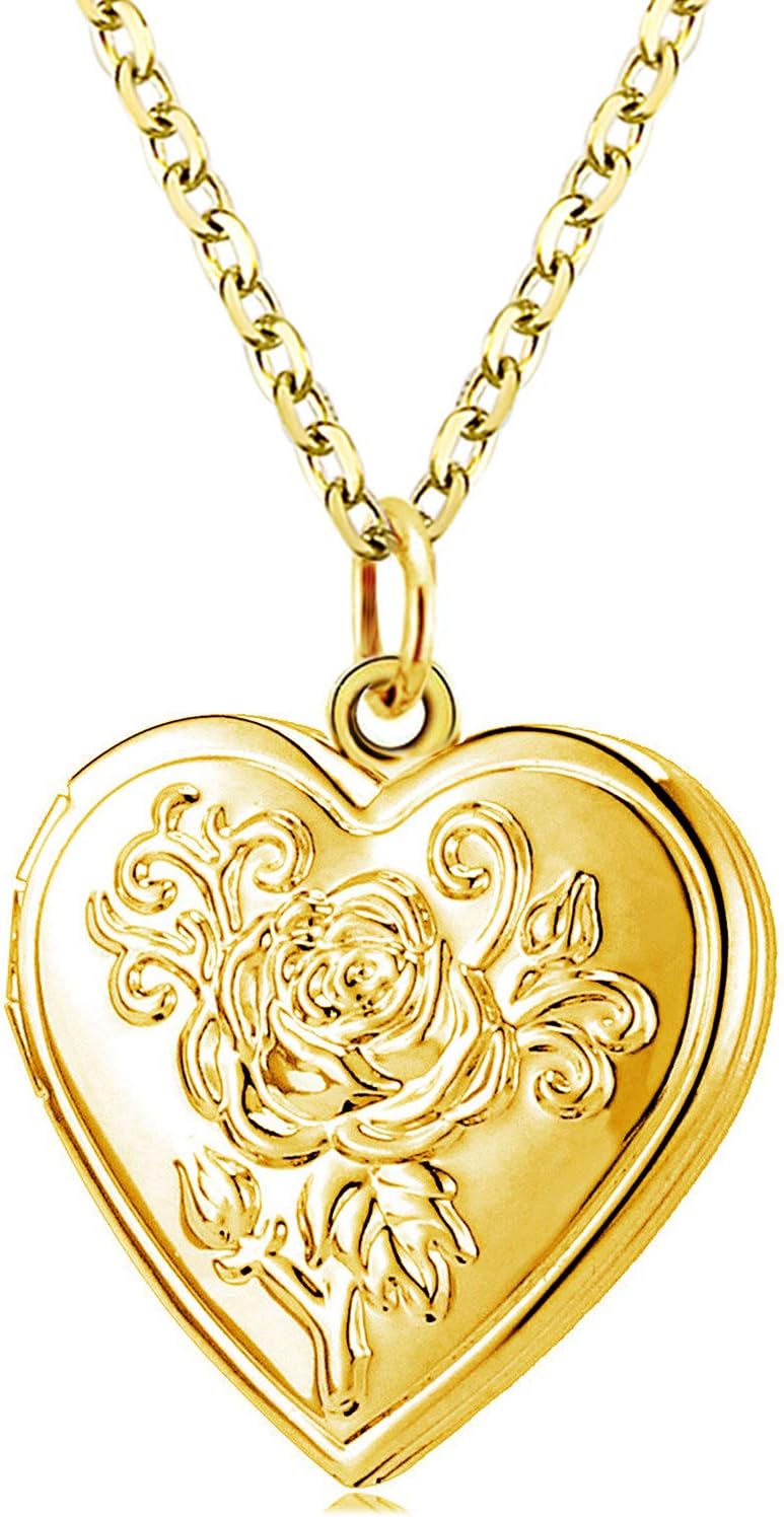 YOUFENG Love Heart Locket Necklace Pendant Locket Necklace That Holds Pictures Gifts for Women Girls Jewelry