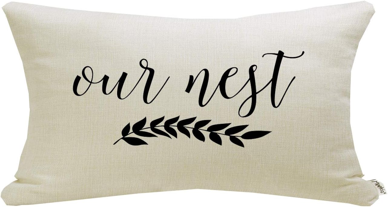 Meekio Farmhouse Pillow Covers with Our Nest Quote 12 x 20 inch Farmhouse Rustic Décor Lumbar Pillow Covers with Saying Housewarming Gifts Family Room Décor