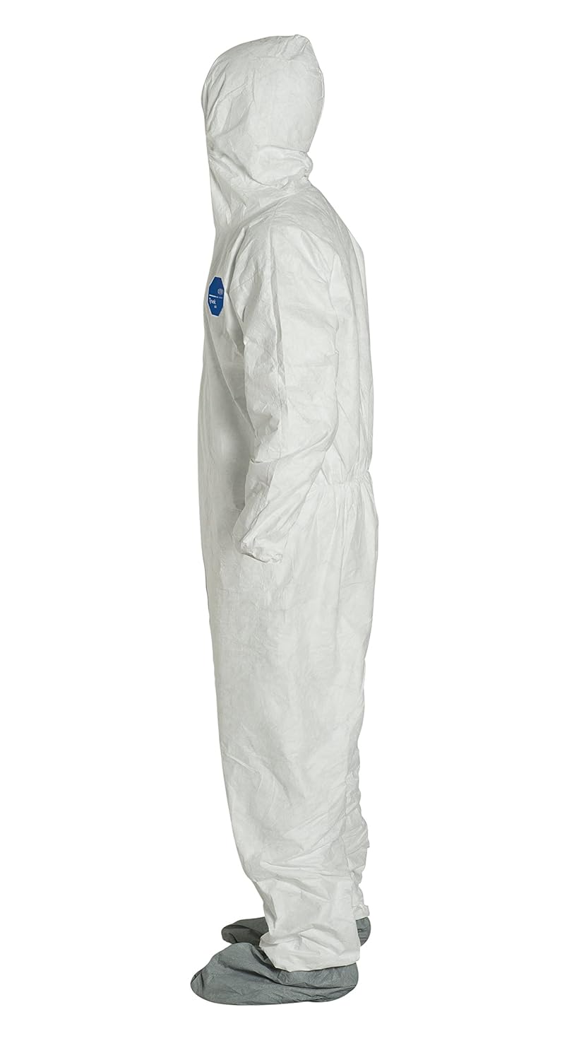 DuPont Tyvek 400 TY122S Disposable Protective Coverall with Elastic Cuffs, Attached Hood and Boots, White, 4X-Large (Pack of 25): Industrial & Scientific