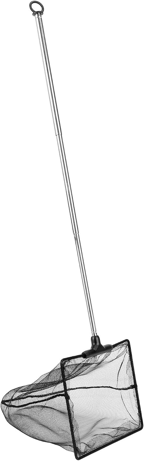 14x12.5cm Aquarium Fish Net Fine Mesh Fish Catch Net with Extendable 7.4-16.3" Telescopic Stainless Steel Long Handle for Small Fish Tank Pond Pool Sludge Food Residue Wastes Skimming Cleaning