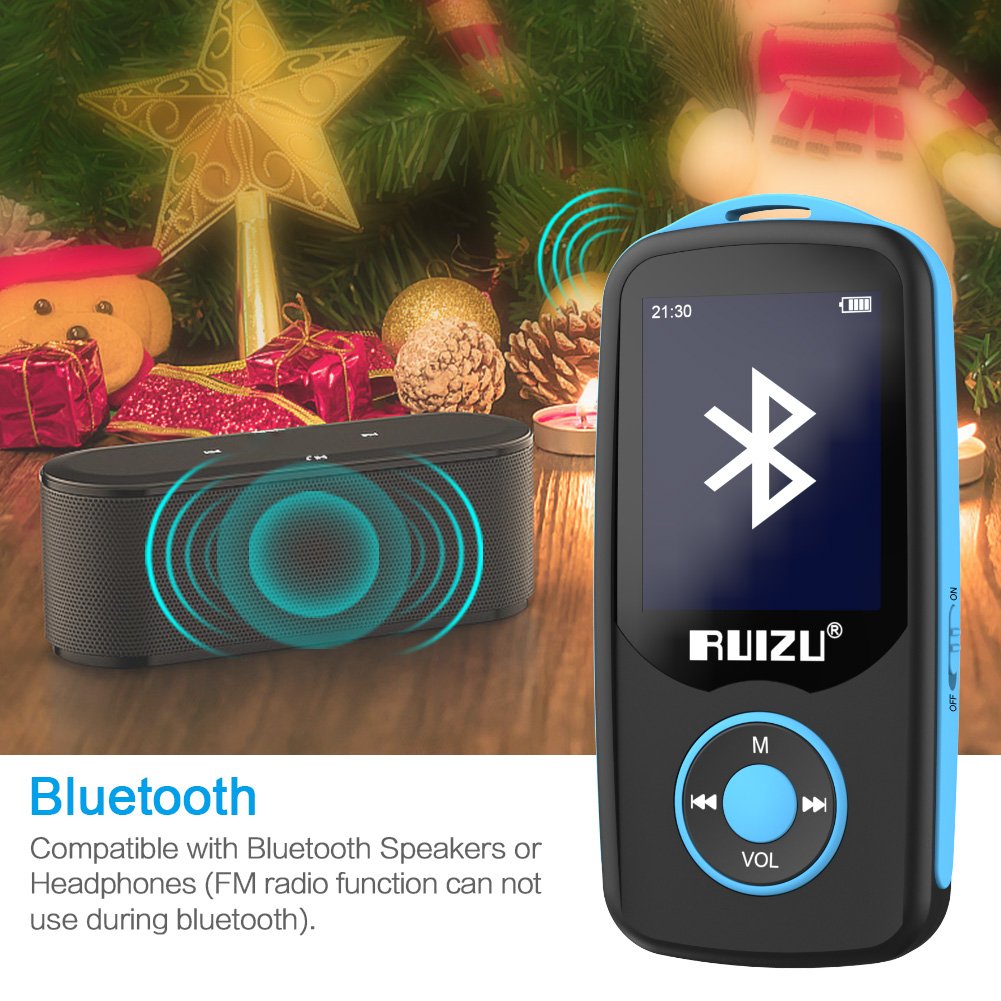 RUIZU X06 Mp3 Player with Bluetooth, Mp3 Music Player with FM Radio, 100hrs Playback, and 128GB Expandable, Blue