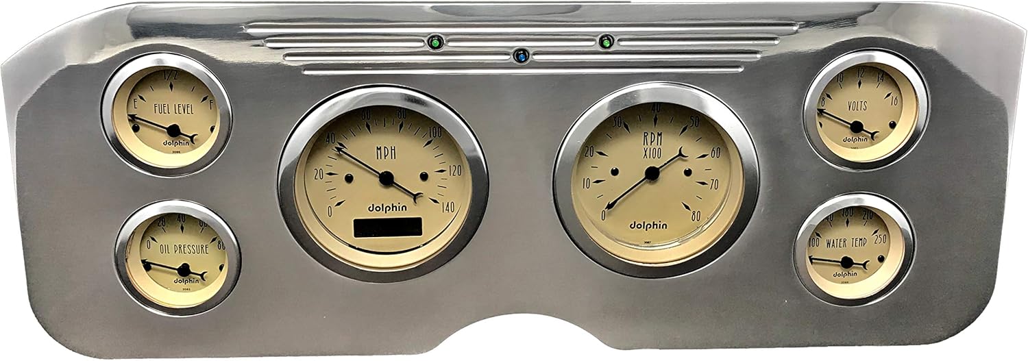 Dolphin Gauges 1955 1956 1957 1958 1959 GMC Truck 6 Gauge Dash Cluster Panel Set Programmable Tan
