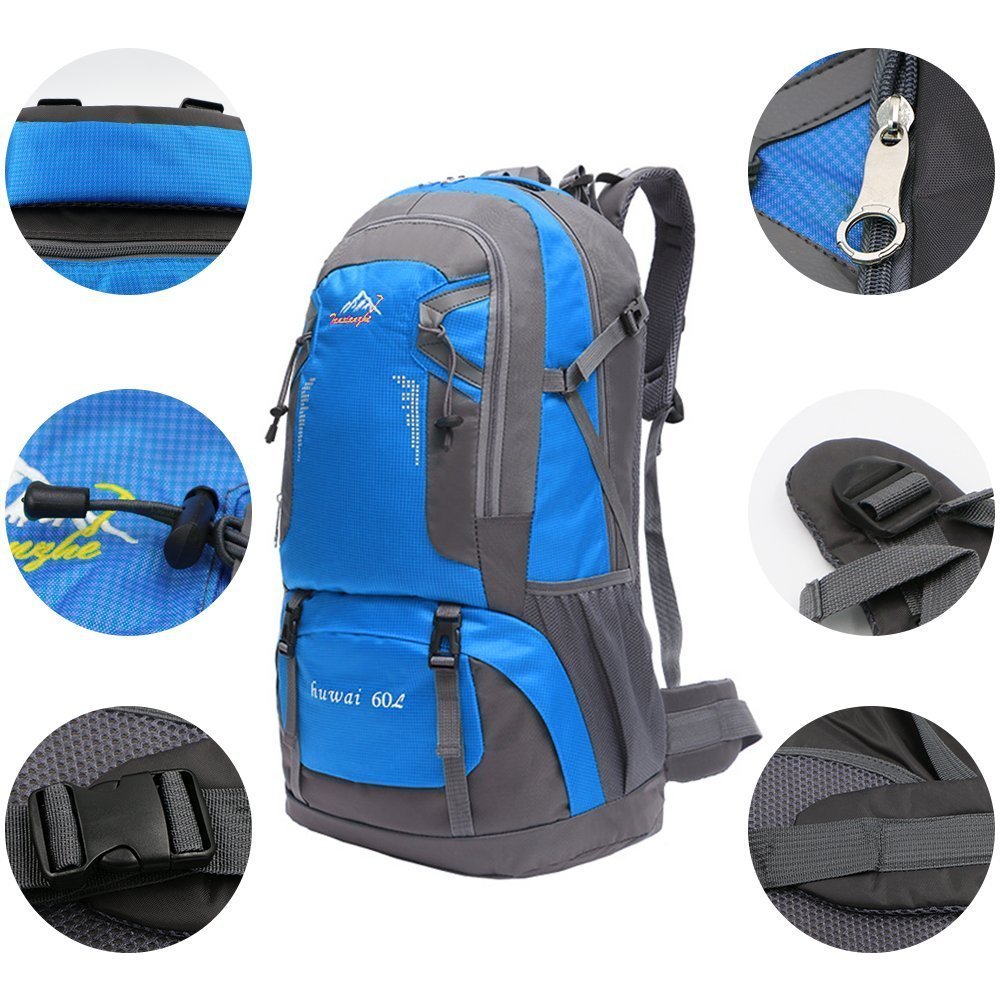 Waterproof Hiking Backpacks, Women and Men Lightweight Travel Daypack Sports Bag for Outdoor Travel Camping Climbing (blue 60L)