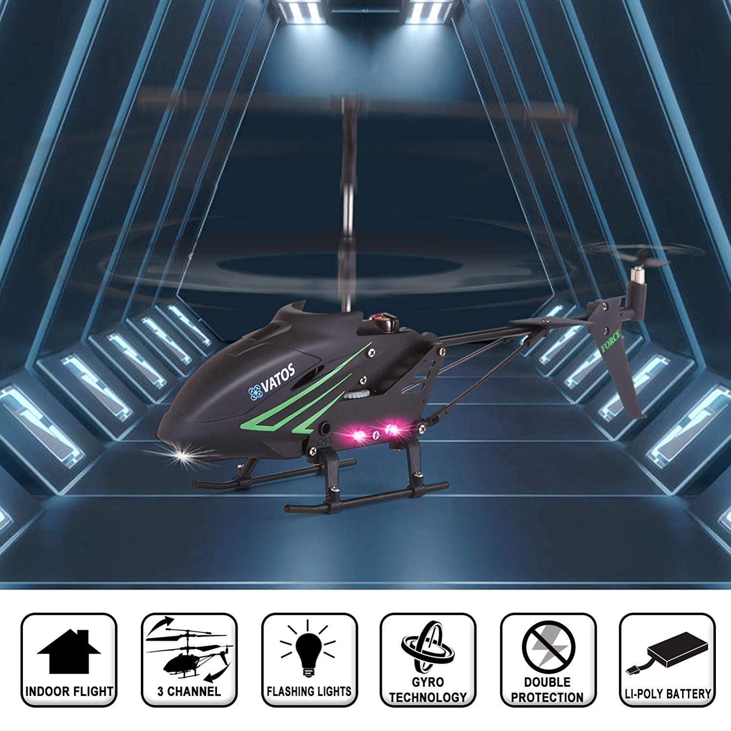VATOS RC Helicopter, Remote Control Helicopter with Gyro and LED Light