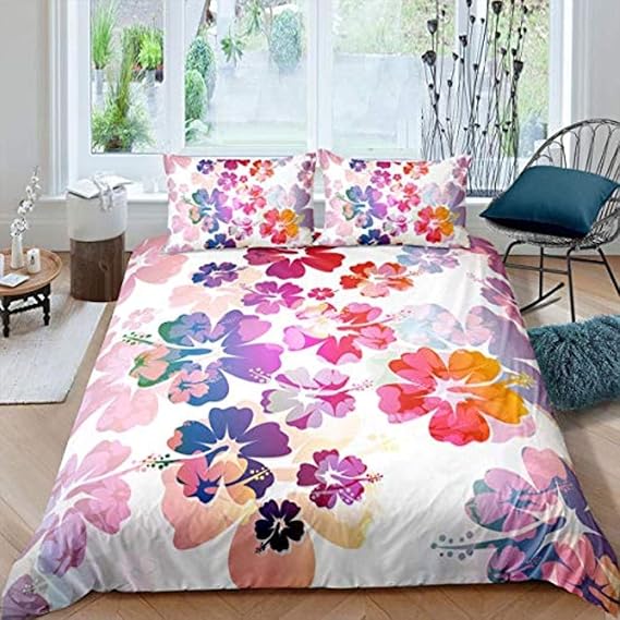 Bcooseso Bettbezug-Set im hawaiianischen Stil, bunte botanische Blumen