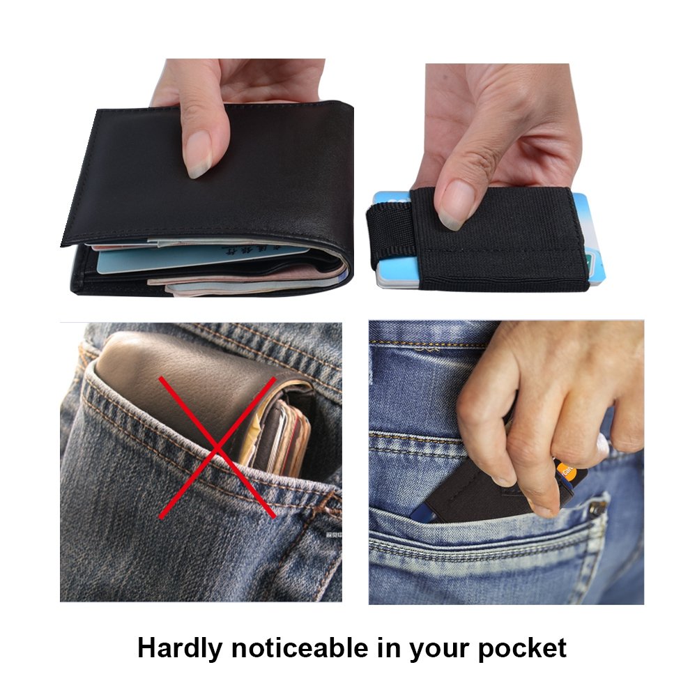Slim Minimalist Wallet Thin Elastic Card Holder Leather Pull Up Tab With Front Pocket Cash Coin Key Holder For Men Women