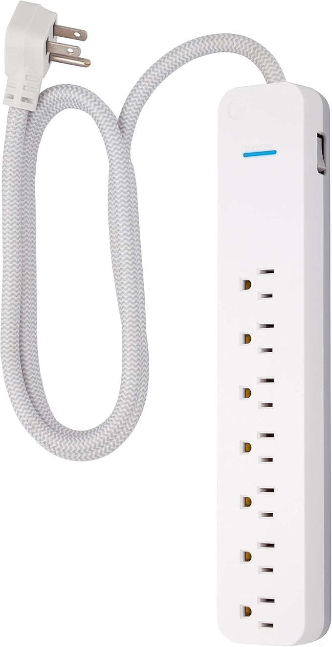 GE UltraPro 7 Outlet Surge Protector, 6 Ft Designer Braided Extension