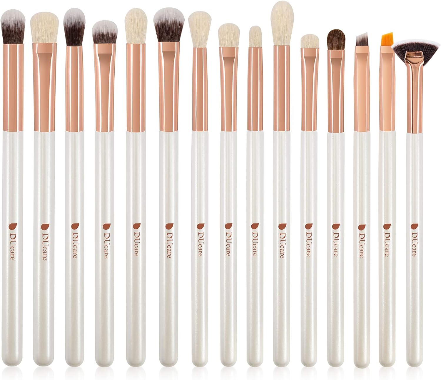 DUcare Eye Makeup Brushes 15pcs White Eyeshadow Makeup Brushes Set including Soft Synthetic Hairs & Real Wood Handle for Eyeshadow Eyebrow
