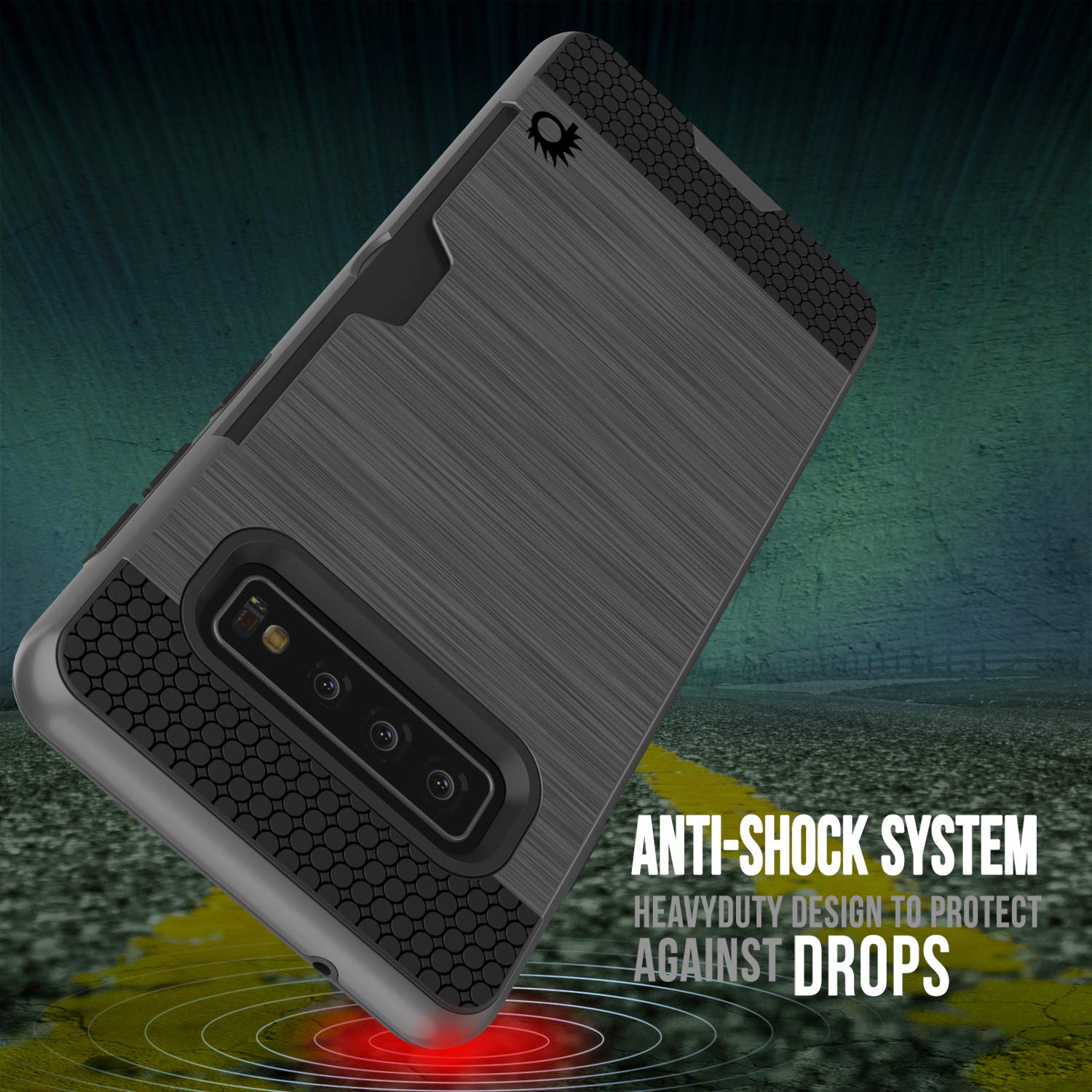 PunkCase S10 Plus Case [Slot Series] [Slim Fit] Dual-Layer Armor Cover w/Integrated Anti-Shock System, Credit Card Slot & PUNKSHIELD Screen Protector Compatible W/Samsung Galaxy S10 Plus [Grey]