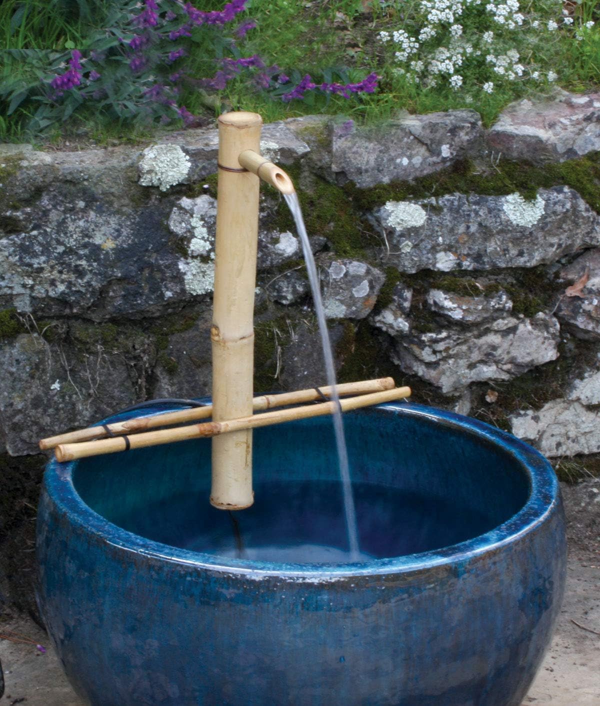 Bamboo Accents Water Fountain with Pump, Backyard Pond Kit, Large 18 Inch Adjustable Style, Smooth Split Resistant Bamboo, Natural Bamboo Fountain : Outdoor Fountain Accessories : Garden & Outdoor