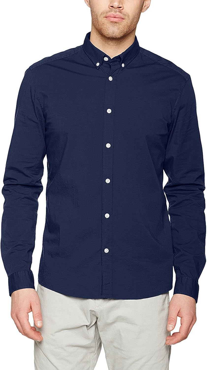 ESPRIT Herren 027EE2F040Basic Freizeithemd, Blau (Navy 400), Large