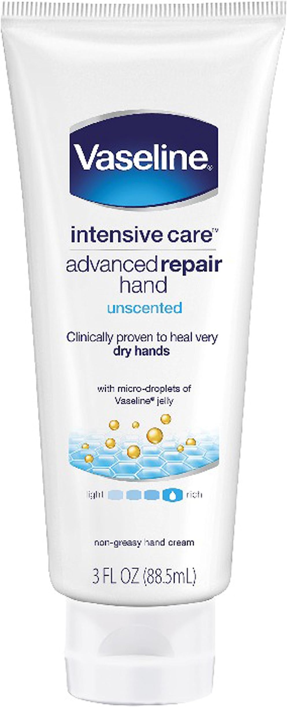 Vaseline Intensive Care Hand Lotion, Advanced Repair Unscented, 3 oz