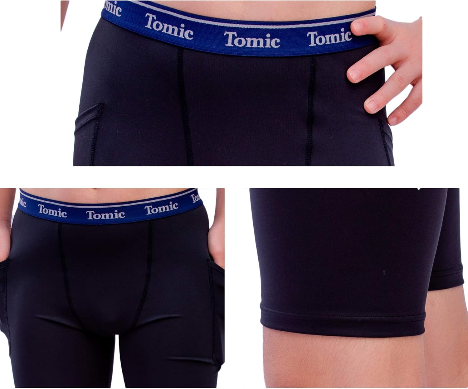 Tomic Men's 9" 2 Pack Compression Shorts Performance Underwear Pockets Cool Dry Sport Tights: Clothing
