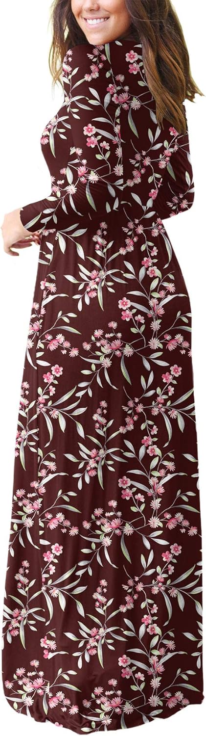 VIISHOW Women's Long Sleeve Loose Plain Empire Waist Maxi Dresses Casual Long Dresses with Pockets at  Women’s Clothing store