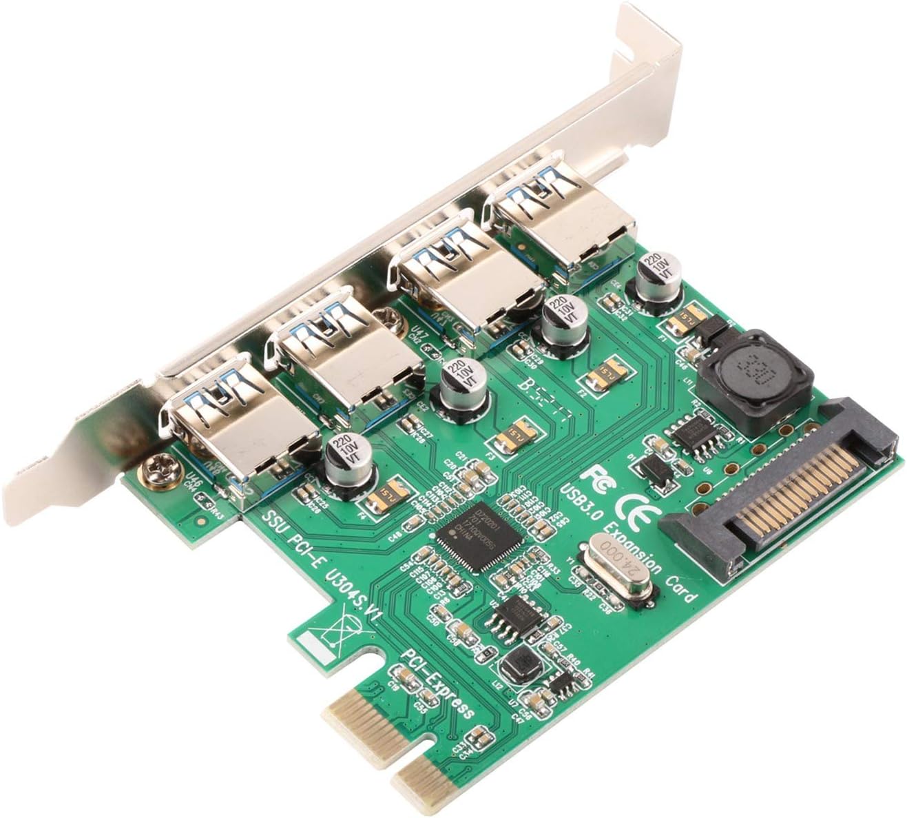 Noblik Super Speed 4 Ports Pcie To Usb 3.0 Expansion Card With 15 Pin Sata Power Connector Usb3.0 Pcie Controller Hub For Desktop Pc