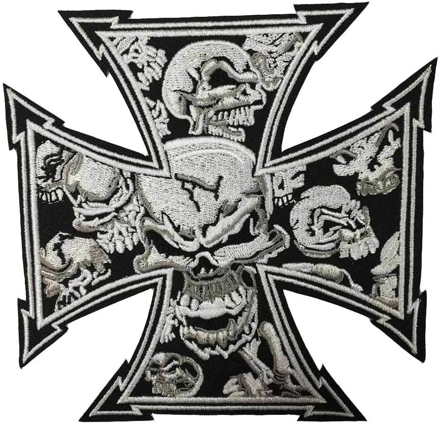 Skull Tattoo Biker Cross Chopper Iron On Embroidered Patch, Sewing